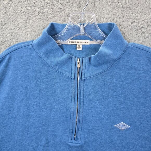 Peter Millar Quarter Zip Large 100% Cotton Blue Golf 1/4 Zip Pullover Size XL - Picture 3 of 14